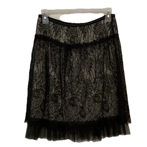 Tom K Nguyen Layered Lace Skirt Sz 0 Black Lined Floral Glitter Frilly Goth Mesh - Picture 1 of 6